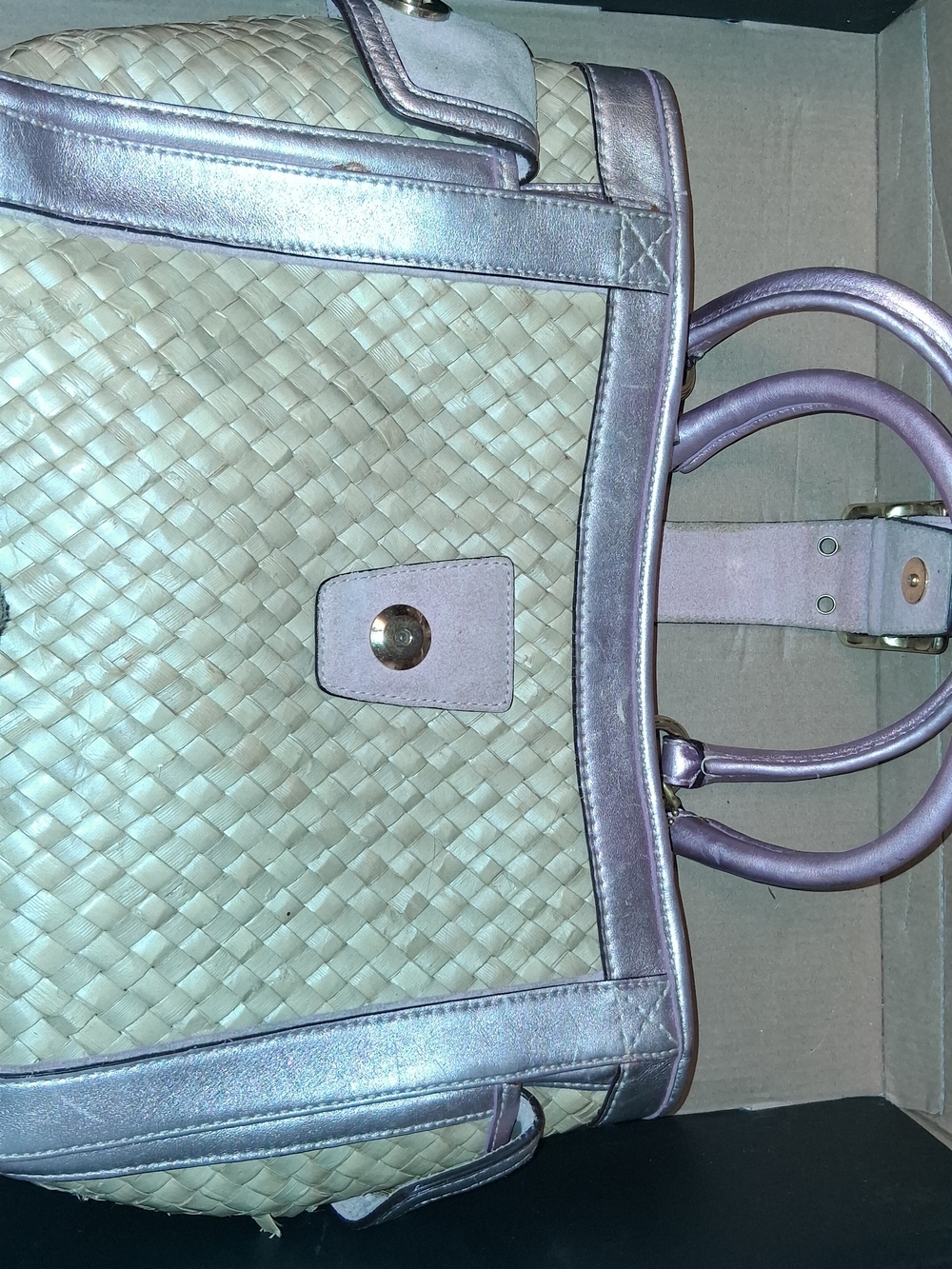 Coach Woven Straw Tote with Metallic Pink Trim and Handles